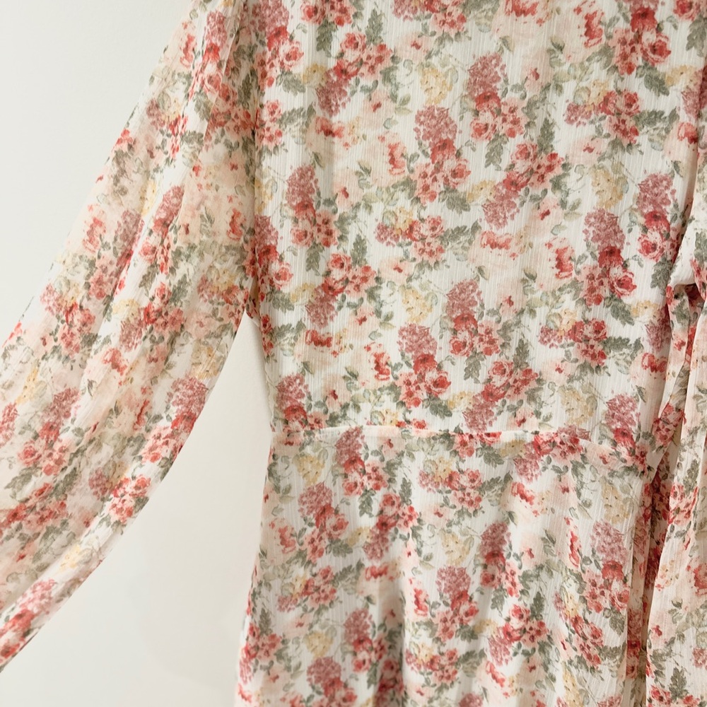 Lush Cream Long Sleeve Dress with Floral Design - Picture 7 of 9